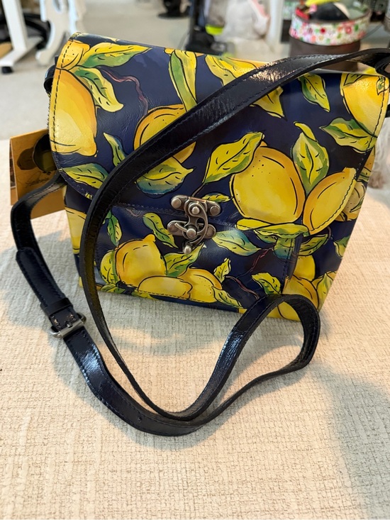 Patricia Nash Handbags - Patricia Nash leather  Positano Limon Leandra Flip  Crossbody Bag Navy & lemon